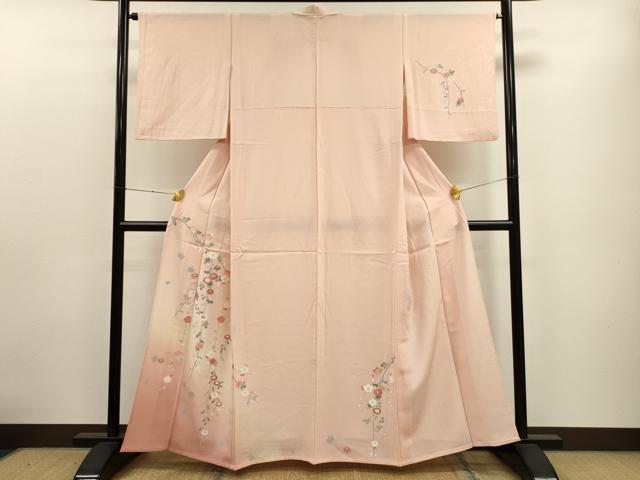平和屋着物▽訪問着 単衣 友禅 枝花文 暈し染め 正絹 逸品 CAAT9389dy