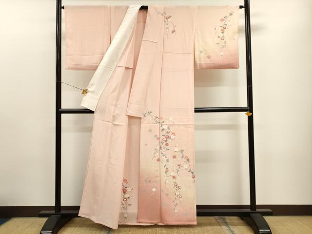 平和屋着物▽訪問着 単衣 友禅 枝花文 暈し染め 正絹 逸品 CAAT9389dy