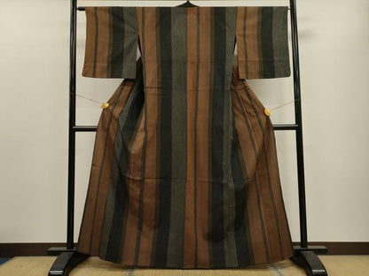 平和屋着物▽上質なお召 単衣 120亀甲 間道 正絹 逸品 CAAT9390dy