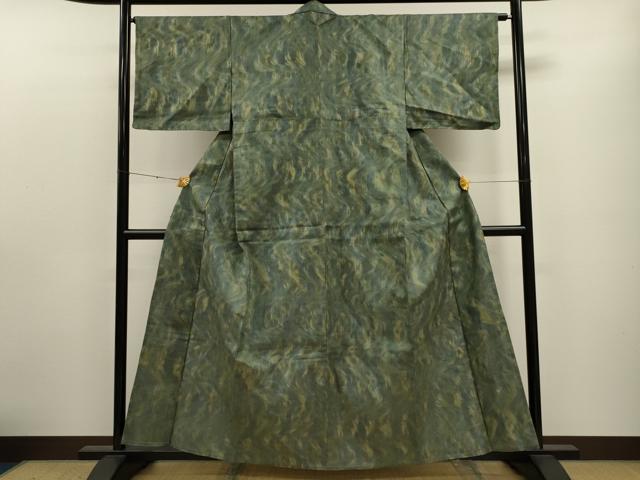 平和屋着物▽訪問着 単衣 十字絣 墨流し文様 正絹 逸品 CAAT9391dy
