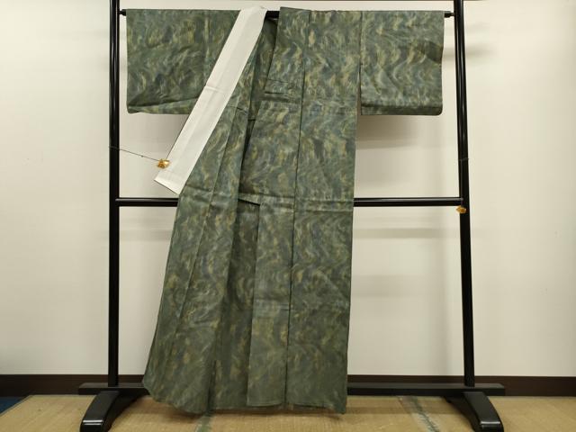 平和屋着物▽訪問着 単衣 十字絣 墨流し文様 正絹 逸品 CAAT9391dy
