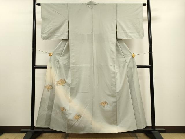 平和屋着物▽中国三大刺繍 スワトウ刺繍 訪問着 単衣 紬地 破れ色紙天井花文 金糸 正絹 逸品 CAAT9394dy