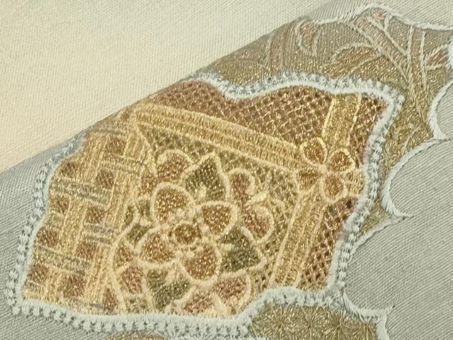 平和屋着物▽中国三大刺繍 スワトウ刺繍 訪問着 単衣 紬地 破れ色紙天井花文 金糸 正絹 逸品 CAAT9394dy