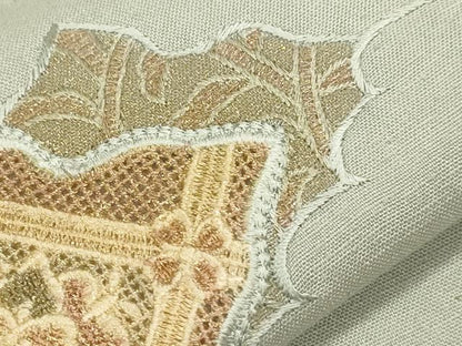 平和屋着物▽中国三大刺繍 スワトウ刺繍 訪問着 単衣 紬地 破れ色紙天井花文 金糸 正絹 逸品 CAAT9394dy