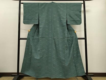 平和屋着物▽上質な小紋 単衣 紬地 型染め 菱花文 正絹 逸品 未使用 CAAT9397dy