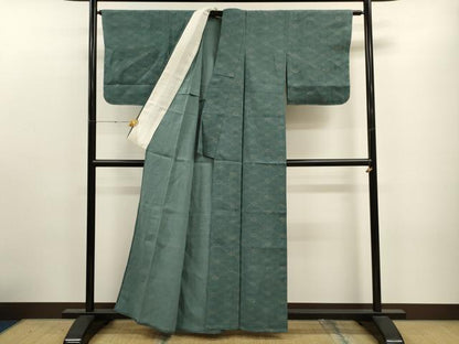 平和屋着物▽上質な小紋 単衣 紬地 型染め 菱花文 正絹 逸品 未使用 CAAT9397dy