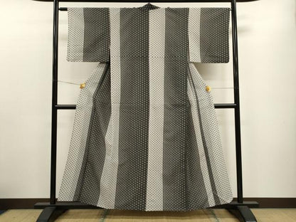 平和屋着物▽小紋　単衣　麻の葉文様　黒地　洗える着物　CAAT9399dy