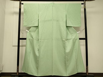 平和屋着物▽上質な色無地 単衣 吉祥地紋 若葉色 正絹 逸品 未使用 CAAT9497dy