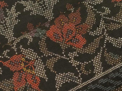 平和屋着物▽本場大島紬 単衣 7マルキ 横段更紗花文 正絹 逸品 CAAT9507dy