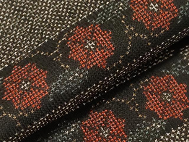 平和屋着物▽本場大島紬 単衣 7マルキ 横段更紗花文 正絹 逸品 CAAT9507dy
