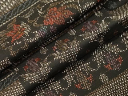 平和屋着物▽本場大島紬 単衣 7マルキ 横段更紗花文 正絹 逸品 CAAT9507dy