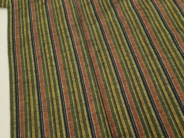 平和屋着物▽上質な紬　単衣　縞　正絹　逸品　CAAT9509dy