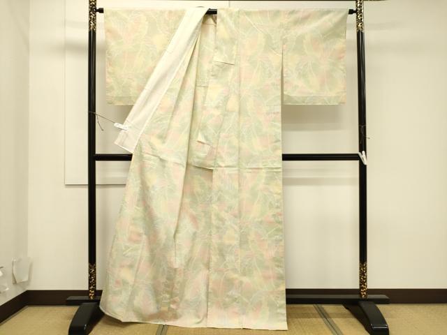 平和屋着物▽本塩沢 単衣 葉尽くし文 正絹 逸品 CAAT9511dy