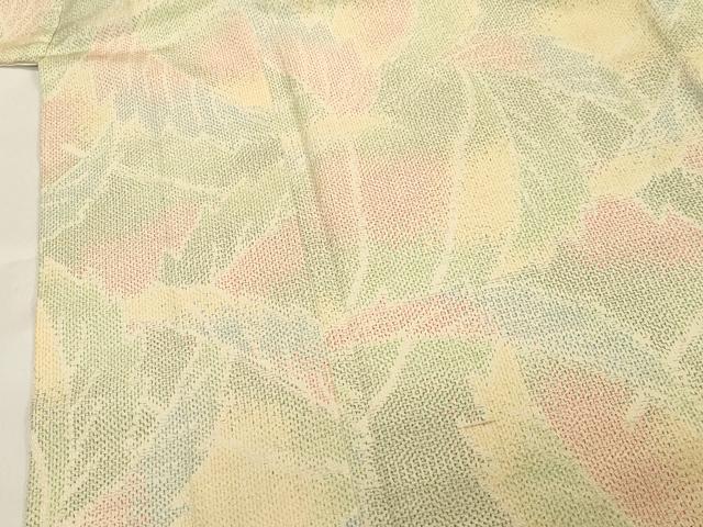 平和屋着物▽本塩沢 単衣 葉尽くし文 正絹 逸品 CAAT9511dy