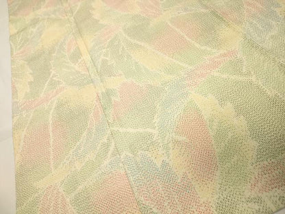 平和屋着物▽本塩沢 単衣 葉尽くし文 正絹 逸品 CAAT9511dy