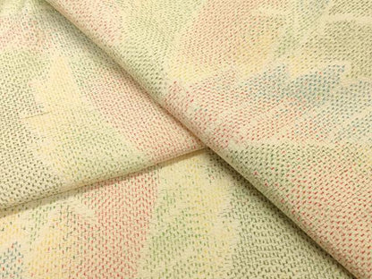 平和屋着物▽本塩沢 単衣 葉尽くし文 正絹 逸品 CAAT9511dy