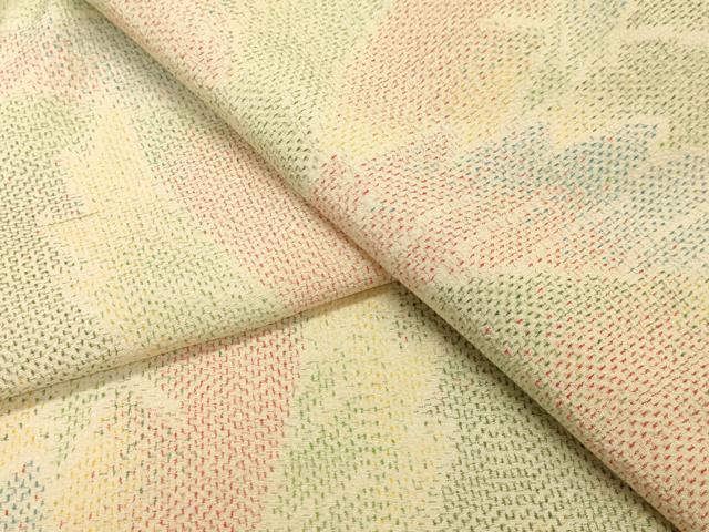 平和屋着物▽本塩沢 単衣 葉尽くし文 正絹 逸品 CAAT9511dy