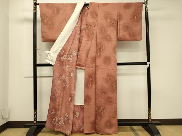 平和屋着物▽上質な小紋 単衣 ろうけつ染め 草木文 暈し染め 正絹 逸品 CAAT9512dy