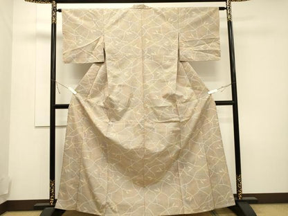 平和屋着物▽上質な紬　単衣　草木文　正絹　逸品　CAAT9513dy