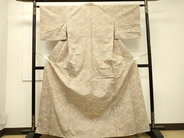 平和屋着物▽上質な紬　単衣　草木文　正絹　逸品　CAAT9513dy