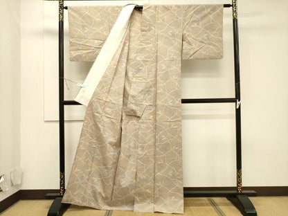 平和屋着物▽上質な紬　単衣　草木文　正絹　逸品　CAAT9513dy