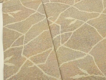 平和屋着物▽上質な紬　単衣　草木文　正絹　逸品　CAAT9513dy