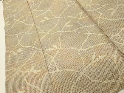 平和屋着物▽上質な紬　単衣　草木文　正絹　逸品　CAAT9513dy