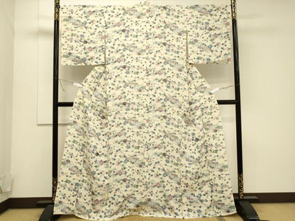 平和屋着物▽上質な小紋 単衣 型染め 草花文 正絹 逸品 CAAT9514dy