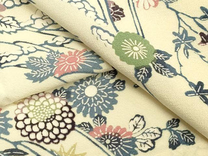 平和屋着物▽上質な小紋 単衣 型染め 草花文 正絹 逸品 CAAT9514dy