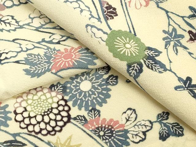 平和屋着物▽上質な小紋 単衣 型染め 草花文 正絹 逸品 CAAT9514dy