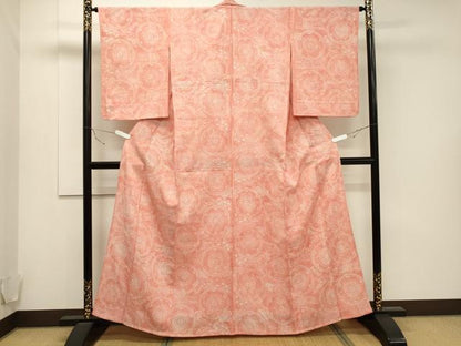 平和屋着物▽上質な小紋 単衣 更紗吉祥花丸文 正絹 逸品 CAAT9520dy