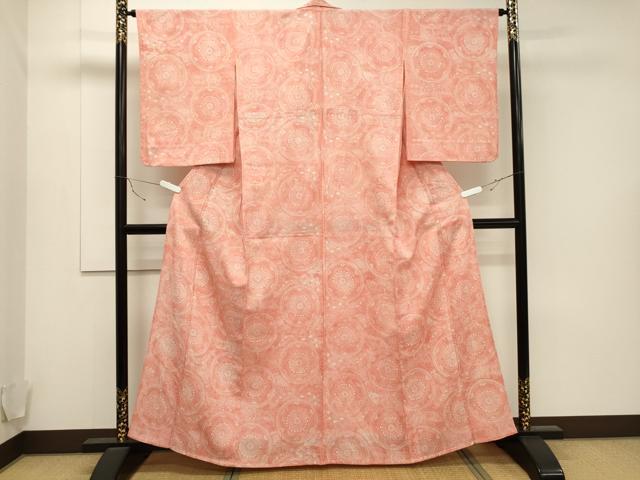 平和屋着物▽上質な小紋 単衣 更紗吉祥花丸文 正絹 逸品 CAAT9520dy