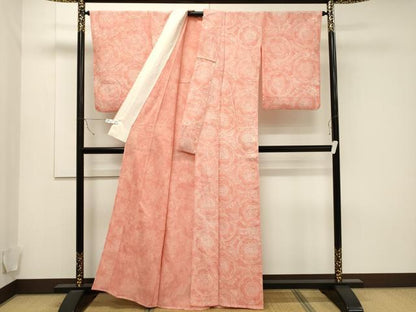 平和屋着物▽上質な小紋 単衣 更紗吉祥花丸文 正絹 逸品 CAAT9520dy
