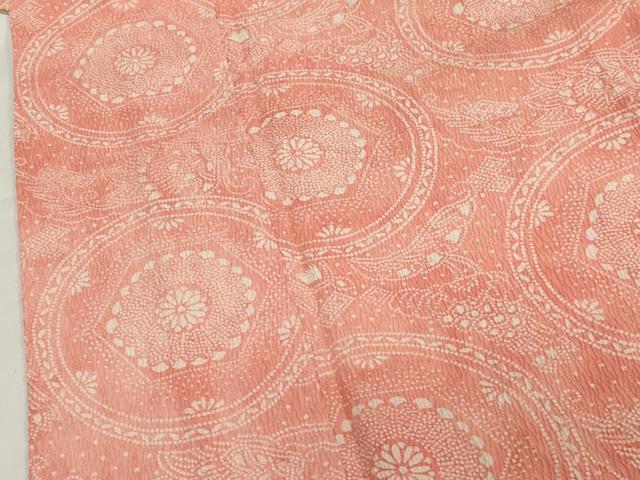 平和屋着物▽上質な小紋 単衣 更紗吉祥花丸文 正絹 逸品 CAAT9520dy