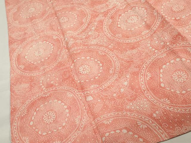 平和屋着物▽上質な小紋 単衣 更紗吉祥花丸文 正絹 逸品 CAAT9520dy