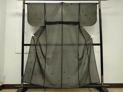 平和屋着物▽訪問着 無双 紗袷 紗×絽 舞蝶文 黒地 正絹 逸品 CAAT9522dy