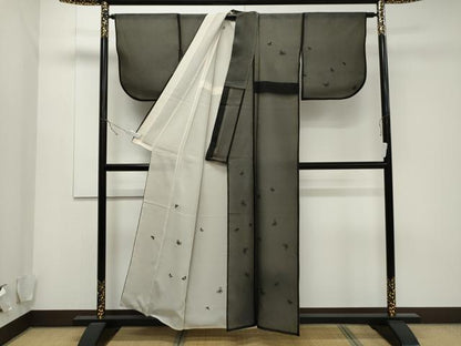 平和屋着物▽訪問着 無双 紗袷 紗×絽 舞蝶文 黒地 正絹 逸品 CAAT9522dy