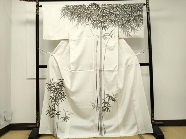 平和屋着物▽訪問着 単衣 紬地 手描き 笹竹文 金彩 鈴乃屋扱い 正絹 逸品 CAAT9523dy