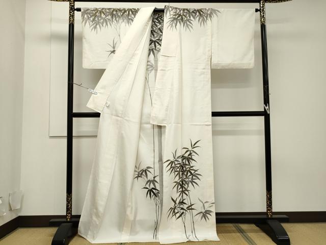 平和屋着物▽訪問着 単衣 紬地 手描き 笹竹文 金彩 鈴乃屋扱い 正絹 逸品 CAAT9523dy