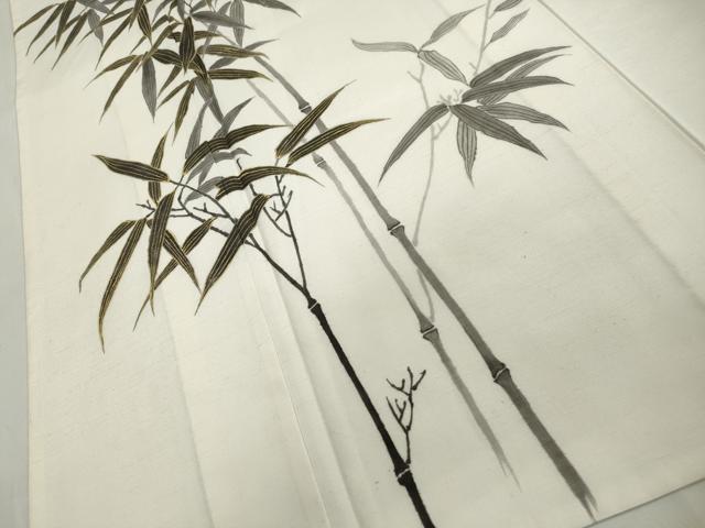 平和屋着物▽訪問着 単衣 紬地 手描き 笹竹文 金彩 鈴乃屋扱い 正絹 逸品 CAAT9523dy