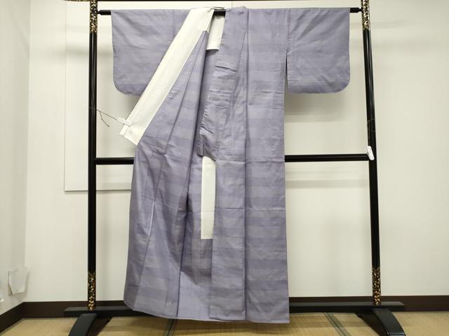 平和屋着物▽上質な紬 単衣 120亀甲 横段文 正絹 逸品 CAAT9524dy