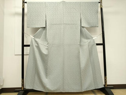 平和屋着物▽上質な色無地 単衣 エ霞地紋 青磁鼠色 正絹 逸品 CAAT9527dy