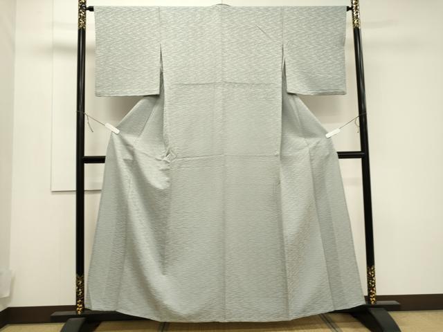 平和屋着物▽上質な色無地 単衣 エ霞地紋 青磁鼠色 正絹 逸品 CAAT9527dy