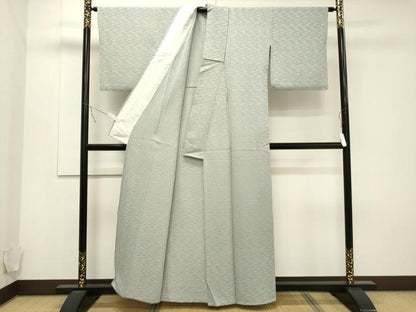 平和屋着物▽上質な色無地 単衣 エ霞地紋 青磁鼠色 正絹 逸品 CAAT9527dy