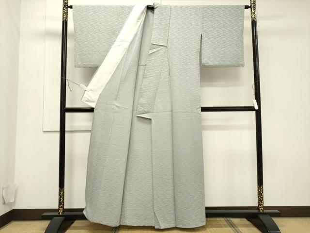 平和屋着物▽上質な色無地 単衣 エ霞地紋 青磁鼠色 正絹 逸品 CAAT9527dy
