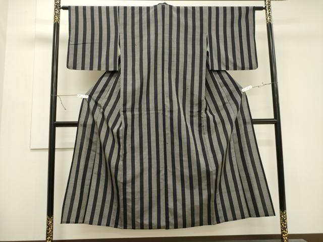 平和屋着物▽上質な紬　単衣　縞　正絹　逸品　CAAT9536dy