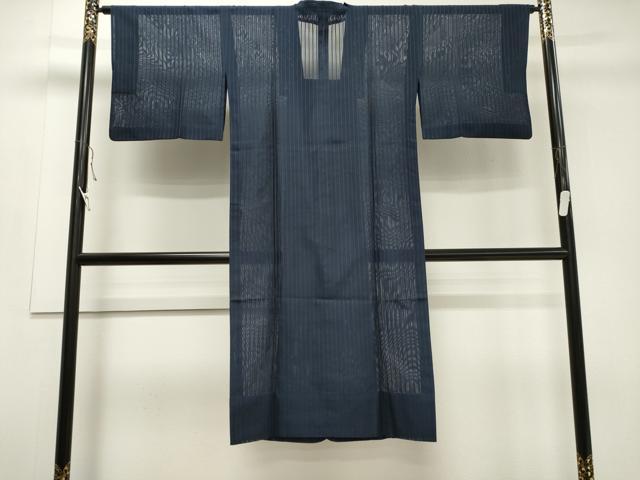 平和屋着物▽道行コート スリーシーズン 春夏秋 塵除け 縞紋紗 濃紺地 ロング丈 正絹 逸品 CAAT9543dy