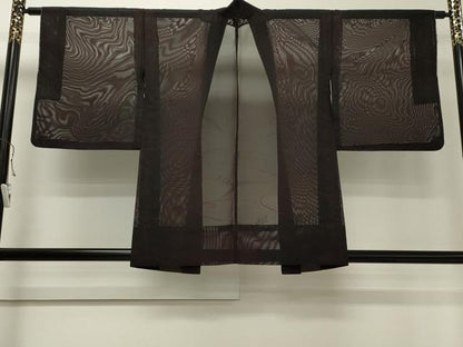 平和屋着物▽羽織 スリーシーズン 春夏秋 塵除け 紗 流水草木文 黒地 正絹 逸品 CAAT9544dy