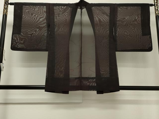 平和屋着物▽羽織 スリーシーズン 春夏秋 塵除け 紗 流水草木文 黒地 正絹 逸品 CAAT9544dy