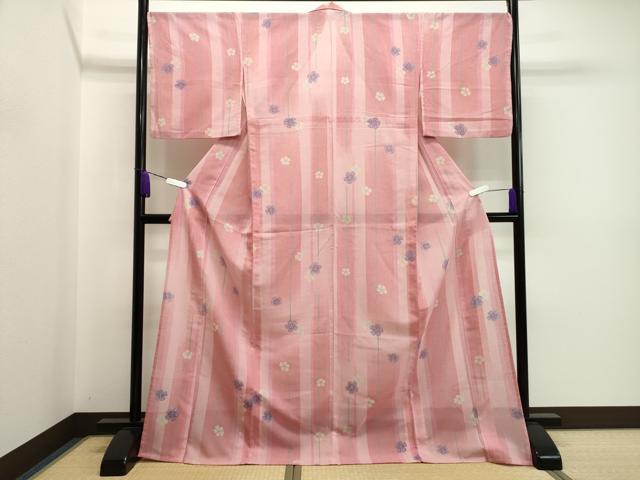 平和屋着物▽小紋　単衣　舞葉文　洗える着物　CAAT9583dy